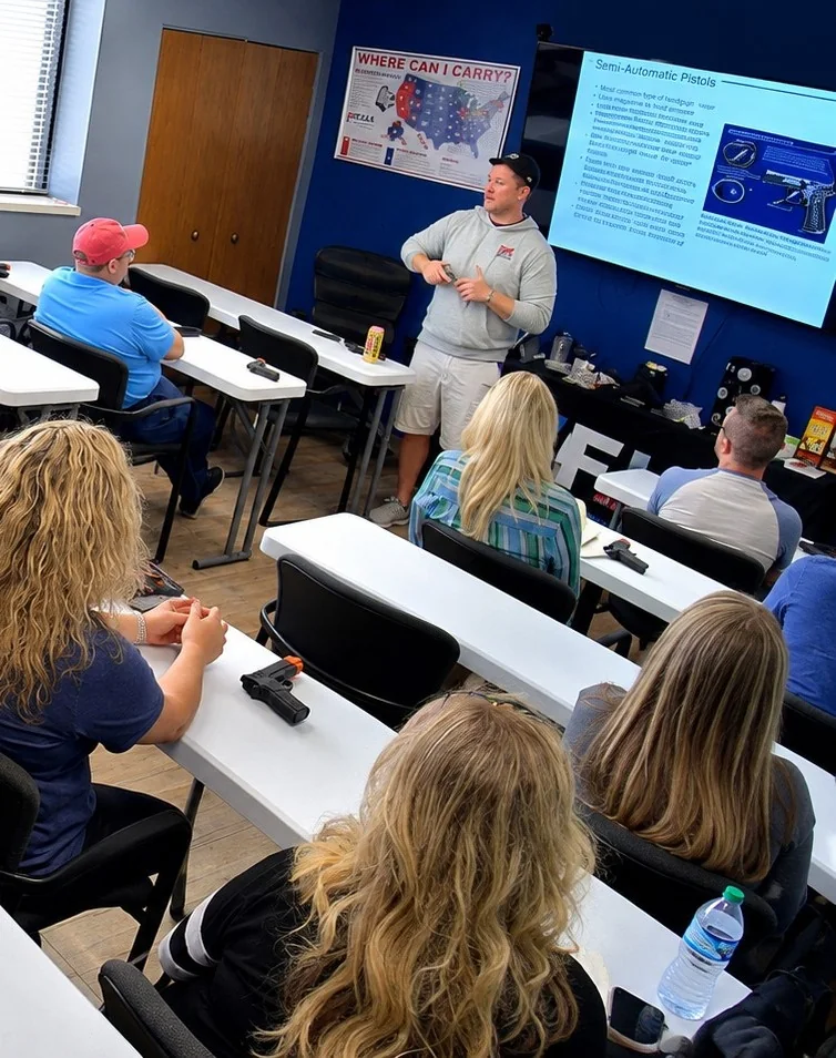 Instructor teaching a CPL class in the Michigan CPL Training Academy classroom in Livonia